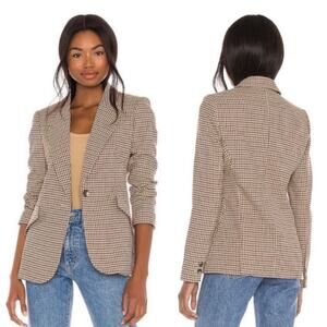 L'agence Chamberlain Tailored Blazer Burgundy Tan Houndstooth Jacket Size 8 NWT